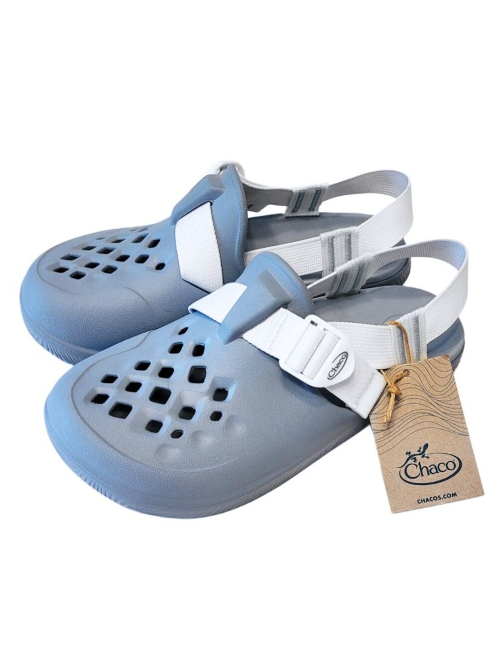 Chaco Light Blue and White Slip-On Clog Sandals